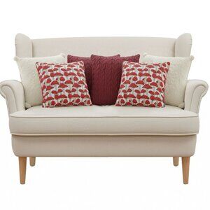 SOGA 6PC Red & White Decorative Pillowcase Set Cable Knit, Bouclé & Ginkgo Leaf